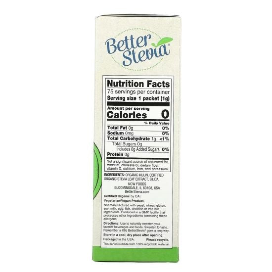 Better Stevia Packets, Organic, 75 packets, NOW Foods - Vitax.ro