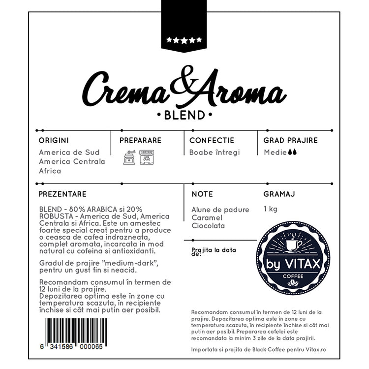 Blend Crema & Aroma Blend - Cafea de Specialitate 1 kg, Boabe - Vitax.ro