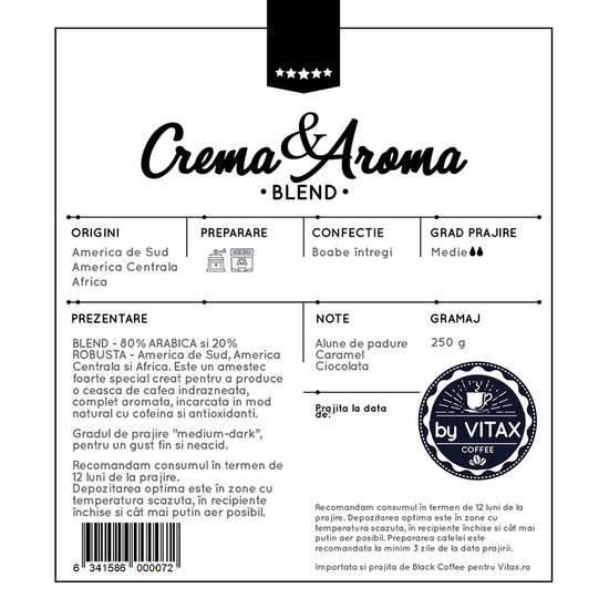 Blend Crema & Aroma Blend - Cafea de Specialitate 250g, Boabe - Vitax.ro