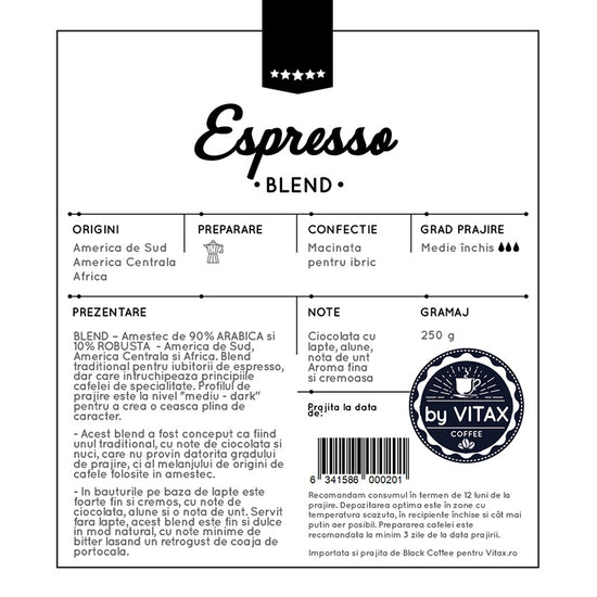 Blend Espresso - Cafea de Specialitate 250g, Macinata - Vitax.ro