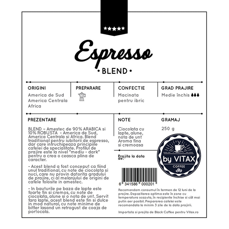 Blend Espresso - Cafea de Specialitate 250g, Macinata - Vitax.ro
