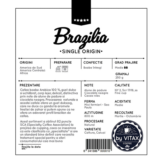 Brazilia Mogiana - Cafea de Specialitate 250g, Boabe - Vitax.ro