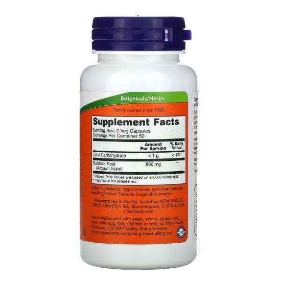 Burdock Root, 430mg, 100 capsules, NOW Foods - Vitax.ro