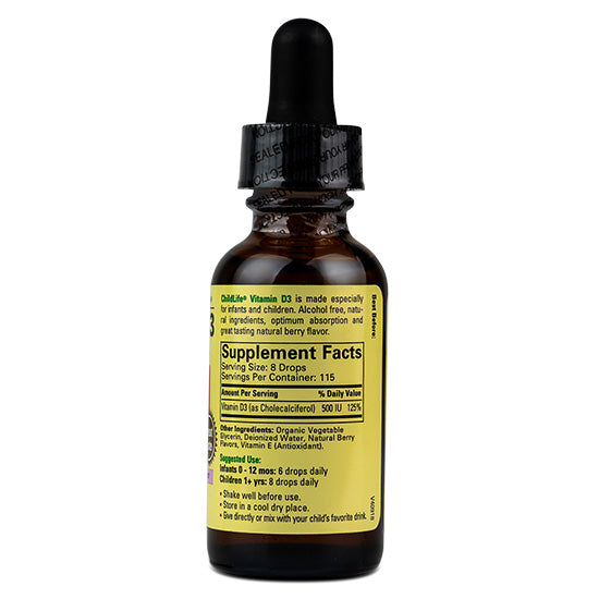 Vitamin D3 500UI - Copii, Gust de Fructe, 30 Ml, Childlife Essentials - Vitax.ro