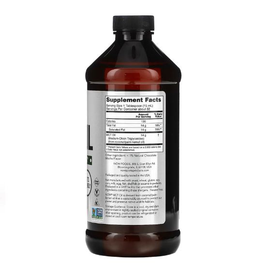 MCT Oil, Chocolate Mocha, 473 ml, NOW Foods - Vitax.ro