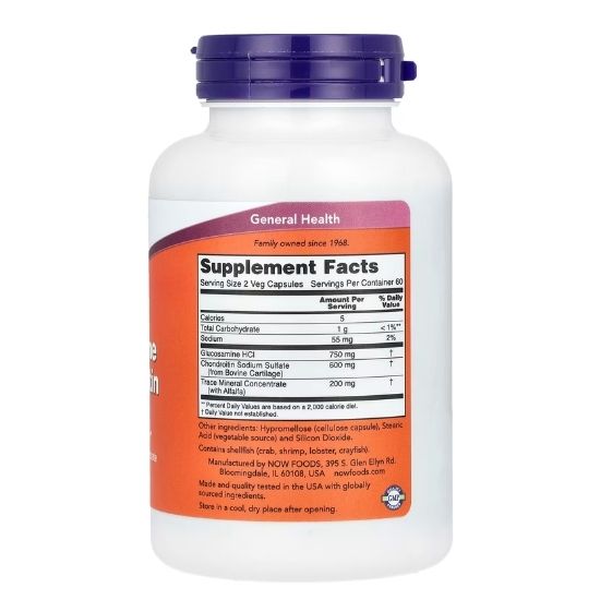 Glucosamine & Chondroitin with Trace Mineral Concentrate, 120 caps, NOW Foods - Vitax.ro