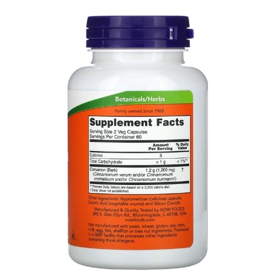 Cinnamon Bark, 600mg, 120 caps, NOW Foods - Vitax.ro