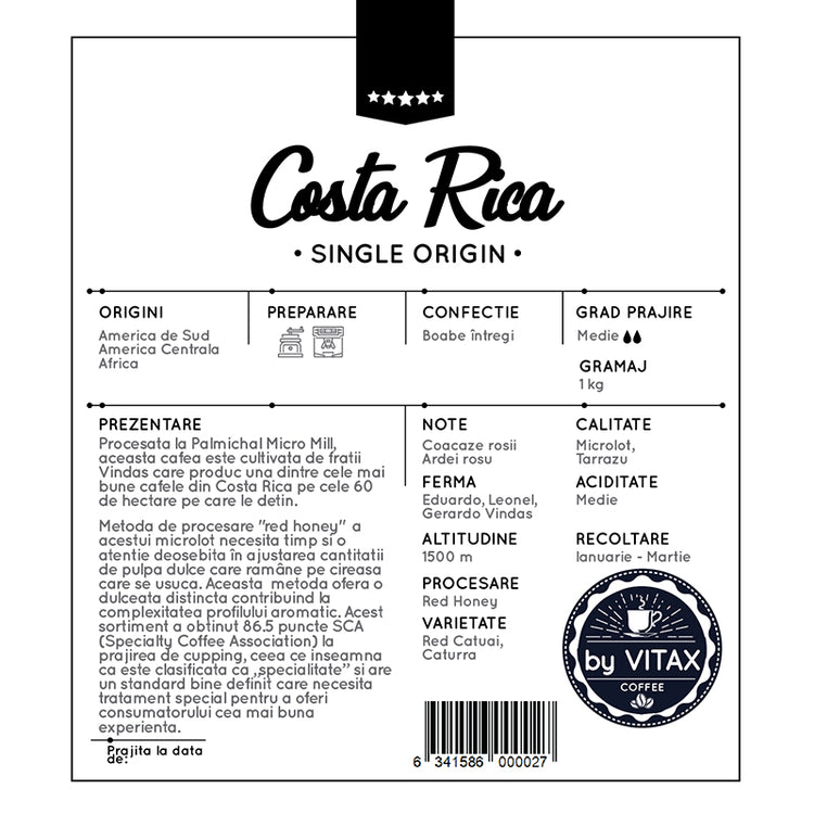 Costa Rica Palmichal, Cafea de Specialitate 1 Kg, Boabe - Vitax.ro