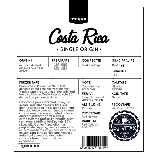 Costa Rica Palmichal, Cafea de Specialitate 1 Kg, Boabe - Vitax.ro
