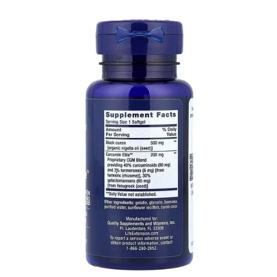 Black Cumin Seed Oil and Curcumin Elite Turmeric Extract, 60 softgels, Life Extension - Vitax.ro