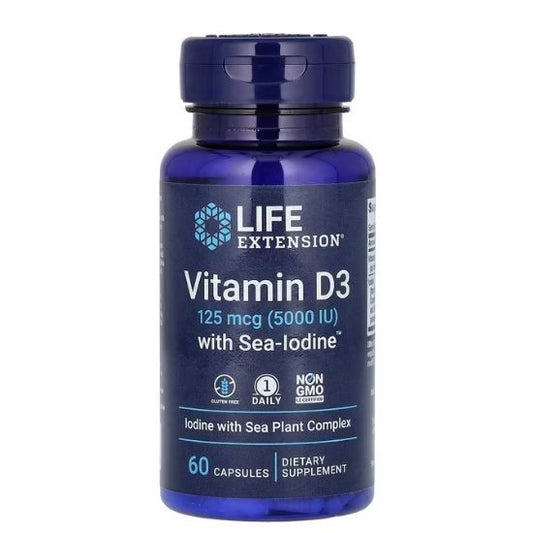 Vitamin D3 with Sea-Iodine, 5000IU, 60 caps, Life Extension - Vitax.ro