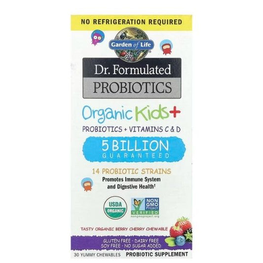 Dr. Formulated Probiotics Organic Kids+, Berry Cherry, 30 chewables, Garden of Life