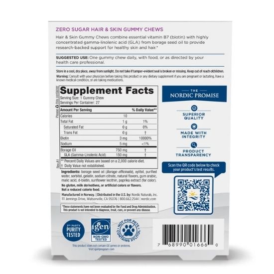 Hair & Skin Gummy Chews, Strawberry Lemonade, 27 gummy chews, Nordic Naturals - Vitax.ro