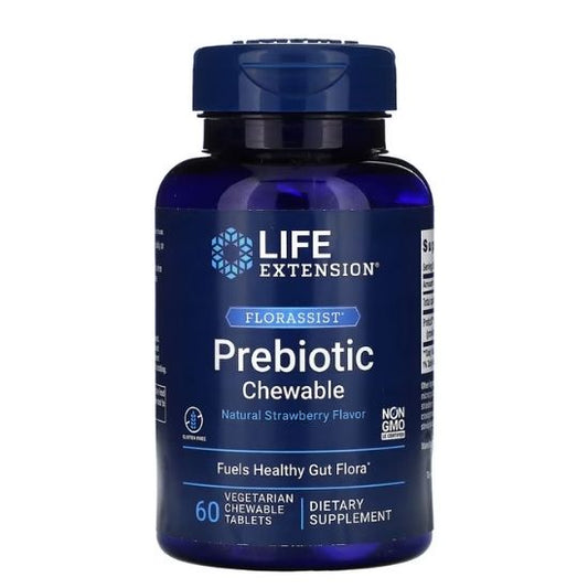 Florassist Prebiotic Chewable, Natural Strawberry, 60 vegetarian chewable tabs, Life Extension - Vitax.ro
