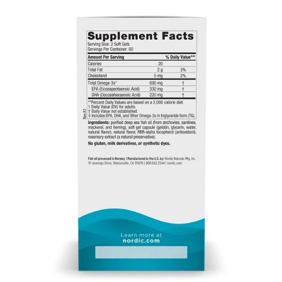 Omega-3, 690mg Lemon, 120 softgels, Nordic Naturals - Vitax.ro