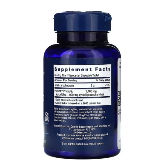Florassist Prebiotic Chewable, Natural Strawberry, 60 vegetarian chewable tabs, Life Extension - Vitax.ro