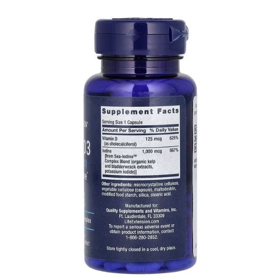 Vitamin D3 with Sea-Iodine, 5000IU, 60 caps, Life Extension - Vitax.ro
