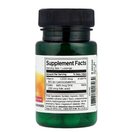 Vitamin B-12 Lozenges, 1000mcg, 100 lozenges, Swanson - Vitax.ro