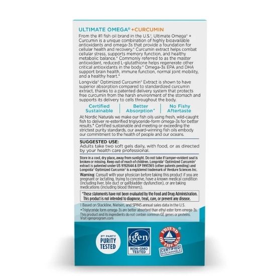 Ultimate Omega + Curcumin, 1200mg, 60 softgels, Nordic Naturals - Vitax.ro