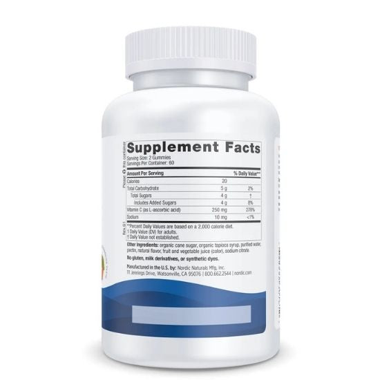 Vitamin C Gummies, 250mg Tangerine, 120 gummies, Nordic Naturals - Vitax.ro
