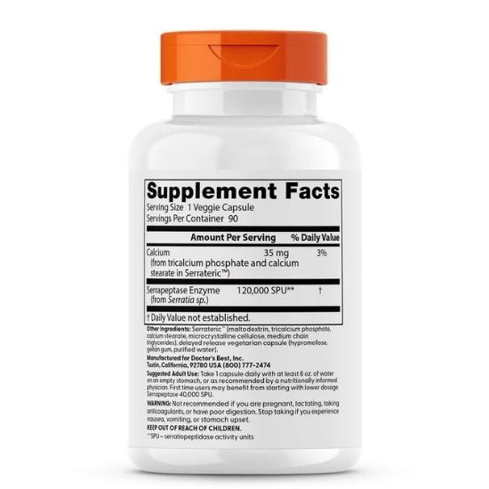 Serrapeptase, 120 000 SPU High Potency, 90 vcaps, Doctor's Best - Vitax.ro