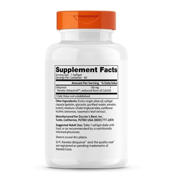 Ubiquinol cu Kaneka QH, 100mg, 60 softgels, Doctor's Best - Vitax.ro