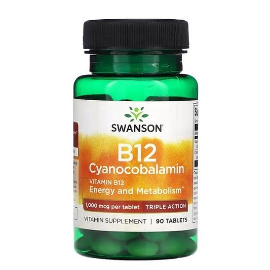 Vitamin B-12 Cyanocobalamin, 1000mcg Triple Action, 90 tabs, Swanson - Vitax.ro