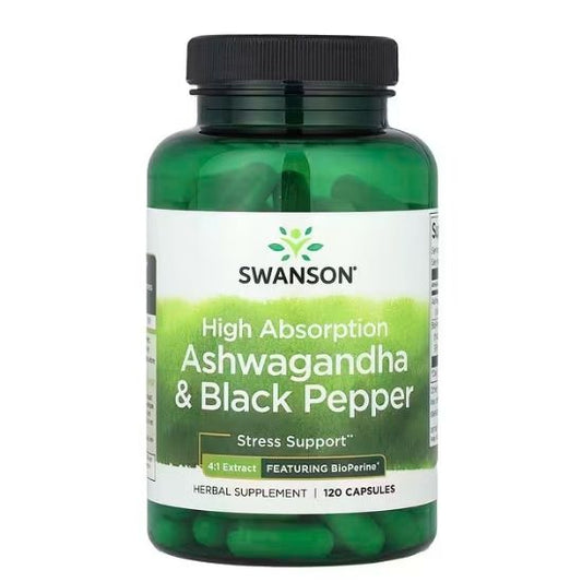High Absorption Ashwagandha & Black Pepper, 120 caps, Swanson - Vitax.ro