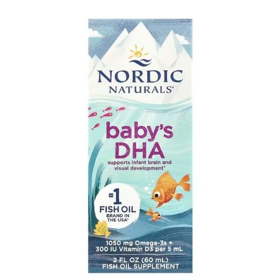 Baby's DHA Fish Oil, 1050mg Omega-3 with Vitamin D3, 60 ml, Nordic Naturals - Vitax.ro