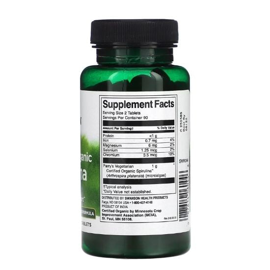 Spirulina Organic, 180 caps, Swanson - Vitax.ro
