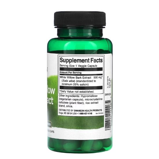 White Willow Bark Extract, 500mg, 60 vcaps, Swanson - Vitax.ro
