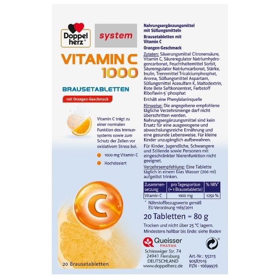 Vitamina C, 1000 mg, 20 capsule efervescente, Doppelherz - Vitax.ro
