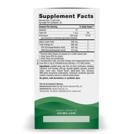 Blood Sugar Support, 896mg, 60 softgels, Nordic Naturals - Vitax.ro