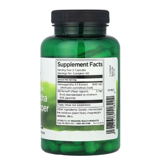 High Absorption Ashwagandha & Black Pepper, 120 caps, Swanson - Vitax.ro