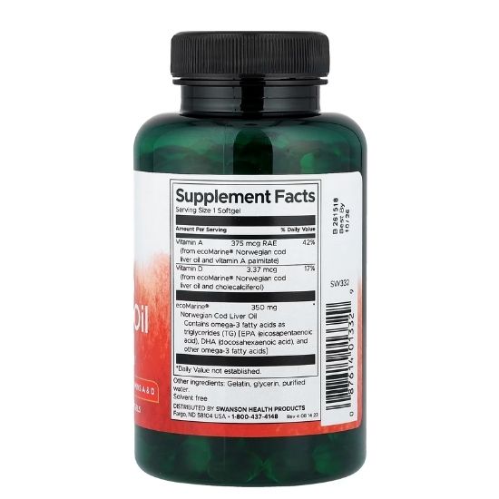 Cod Liver Oil, 350mg, 250 softgels, Swanson - Vitax.ro