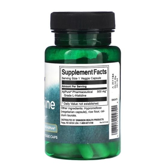 AjiPure L-Histidine, 500mg, 60 vcaps, Swanson - Vitax.ro