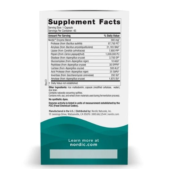 Nordic Flora Digestive Enzymes, 45 caps, Nordic Naturals - Vitax.ro