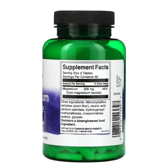 Magnesium Taurate, 100mg, 120 tabs, Swanson - Vitax.ro
