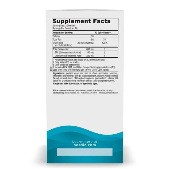 Omega-3D, 690mg Lemon, 120 softgels, Nordic Naturals - Vitax.ro