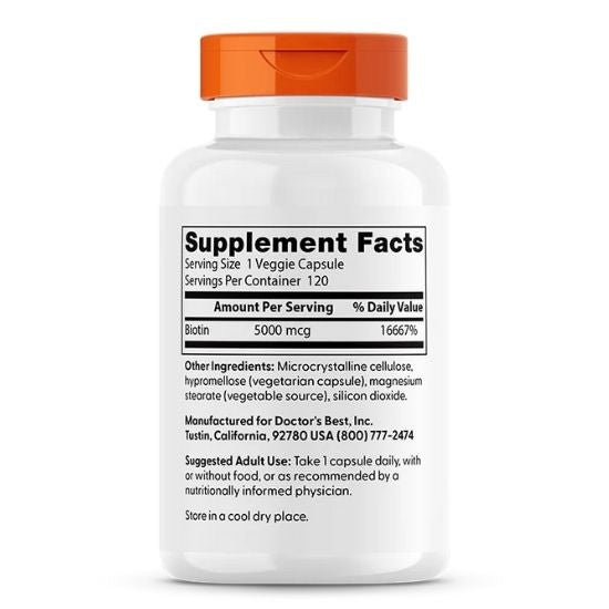 Biotin, 5000mcg, 120 vcaps, Doctor's Best - Vitax.ro