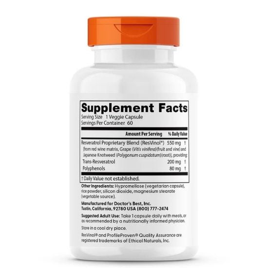 Trans-Resveratrol cu ResVinol-25, 200mg, 60 vcaps, Doctor's Best - Vitax.ro