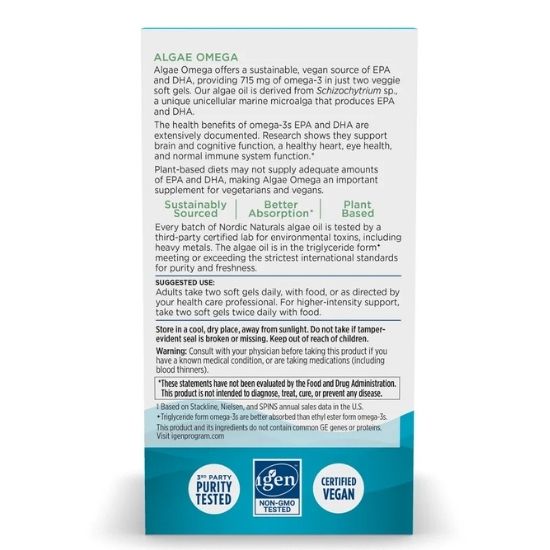 Algae Omega, 715mg Omega 3, 120 softgels, Nordic Naturals - Vitax.ro