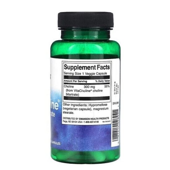 VitaCholine Choline Bitartrate, 300mg, 60 vcaps, Swanson - Vitax.ro