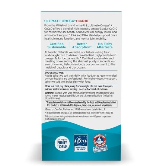 Ultimate Omega + CoQ10, 1280mg, 60 softgels, Nordic Naturals - Vitax.ro