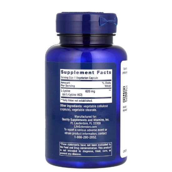 L-Lysine, 620mg, 100 vcaps, Life Extension - Vitax.ro