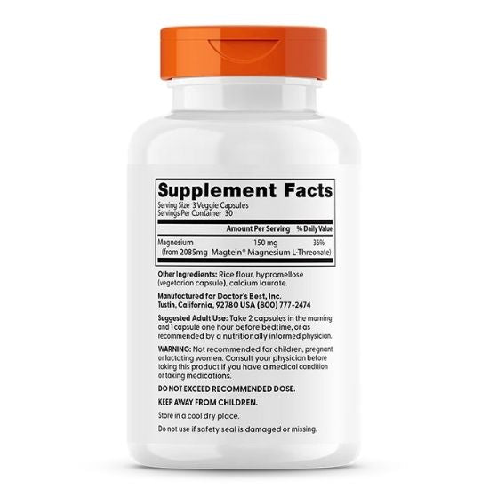 Brain Magnesium with Magtein, 150 mg Per Serving, 90 vcaps, Doctor's Best - Vitax.ro