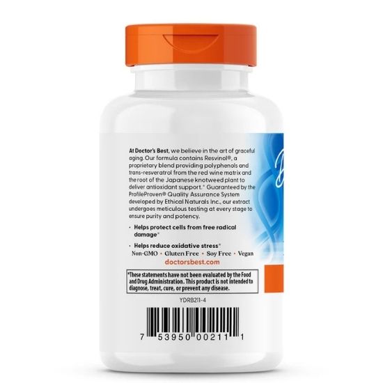 Trans-Resveratrol cu ResVinol-25, 200mg, 60 vcaps, Doctor's Best - Vitax.ro