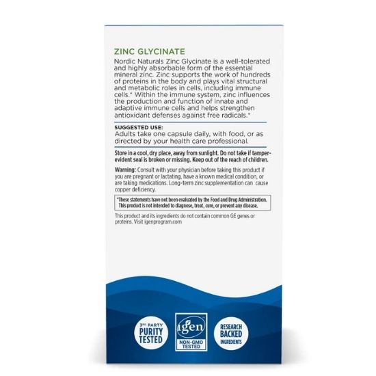 Zinc Glycinate, 20mg, 60 caps, Nordic Naturals - Vitax.ro