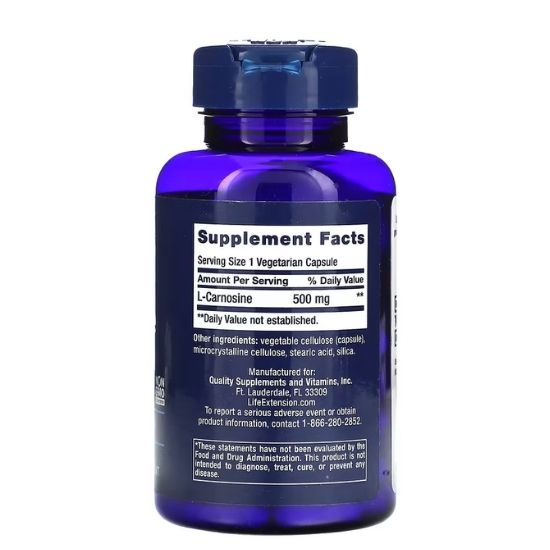 Carnosine, 500mg, 60 vcaps, Life Extension - Vitax.ro