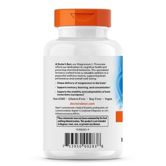 Brain Magnesium with Magtein, 150 mg Per Serving, 90 vcaps, Doctor's Best - Vitax.ro